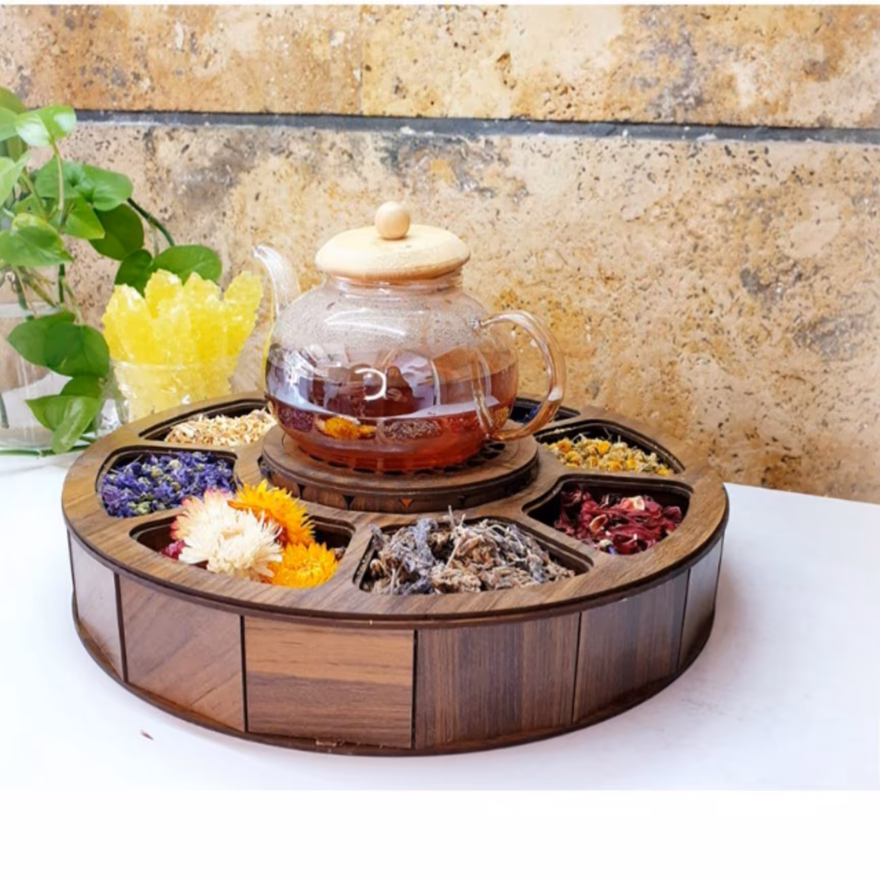 جعبه پذیرایی وارمر دار طرح گرد 8 خانه(جعبه تی بگ و دمنوش چوبی )(استند پذیرایی )