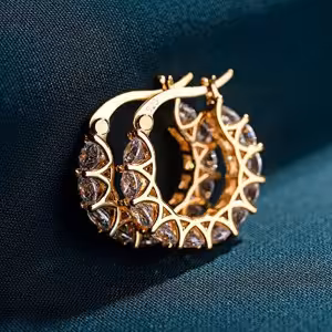 گوشواره حلقه ای نگین کاری شده کد E806