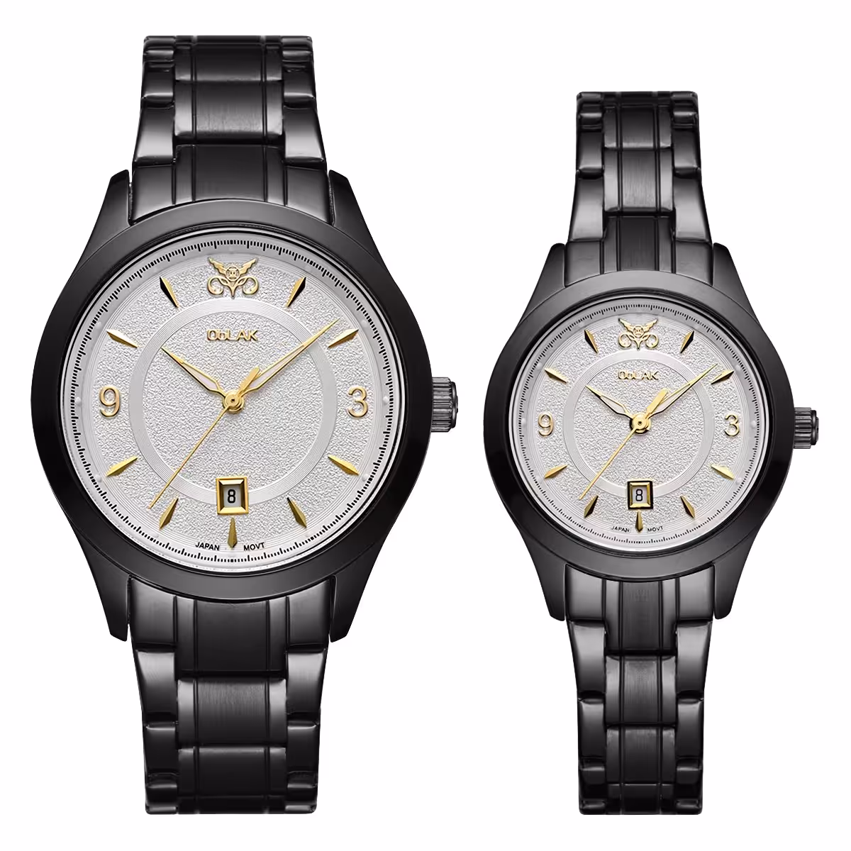 ست ساعت مچی عقربه ای زنانه و مردانه اوبلاک مدل 72700 رنگ تیتان صفحه سفید