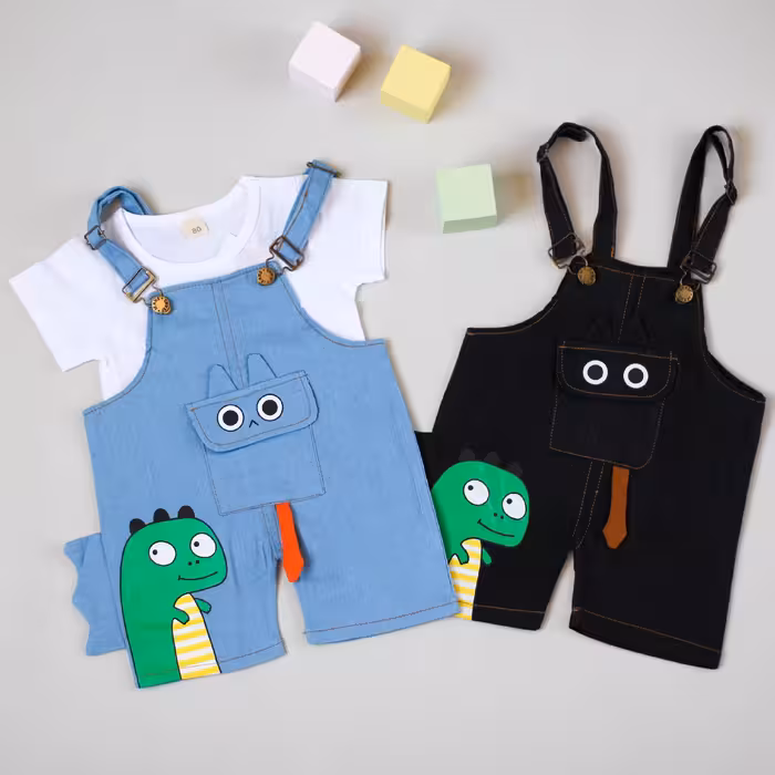 بیلر وارداتی جین کاغذی و تیشرت نخ پنبه در دو رنگ زیبا مناسب 1 تا 4 سال