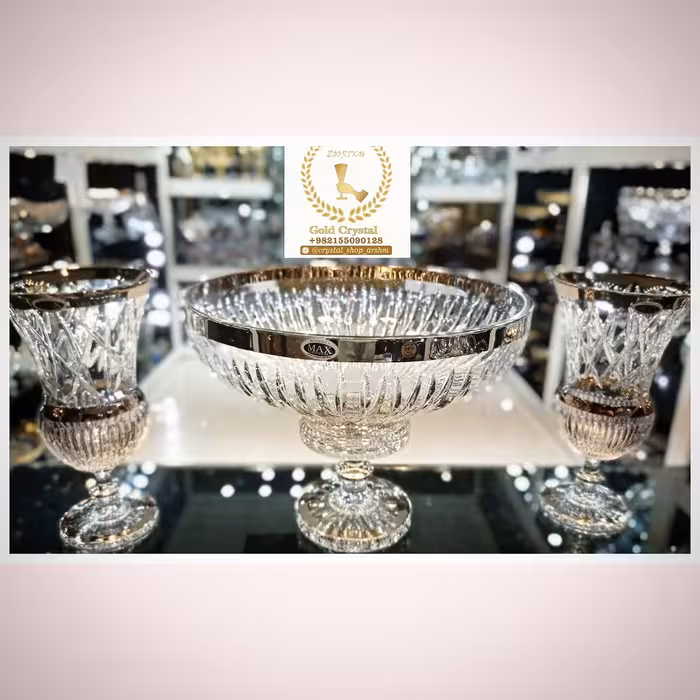 ست سه تیکه کریستال دست ساز پلاتین مدل ویکی 