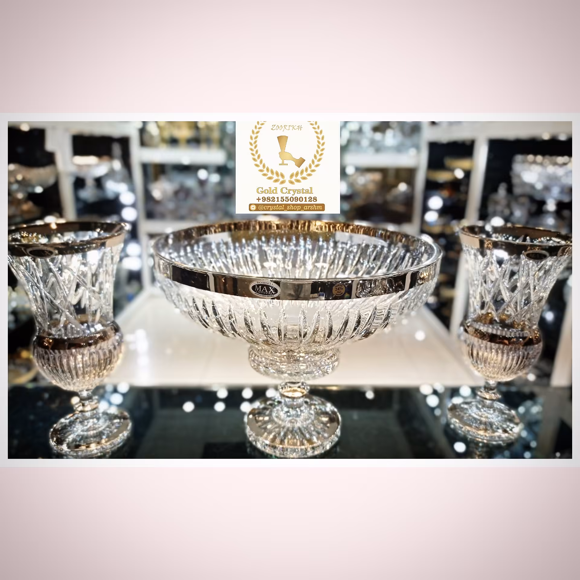 ست سه تیکه کریستال دست ساز پلاتین مدل ویکی 