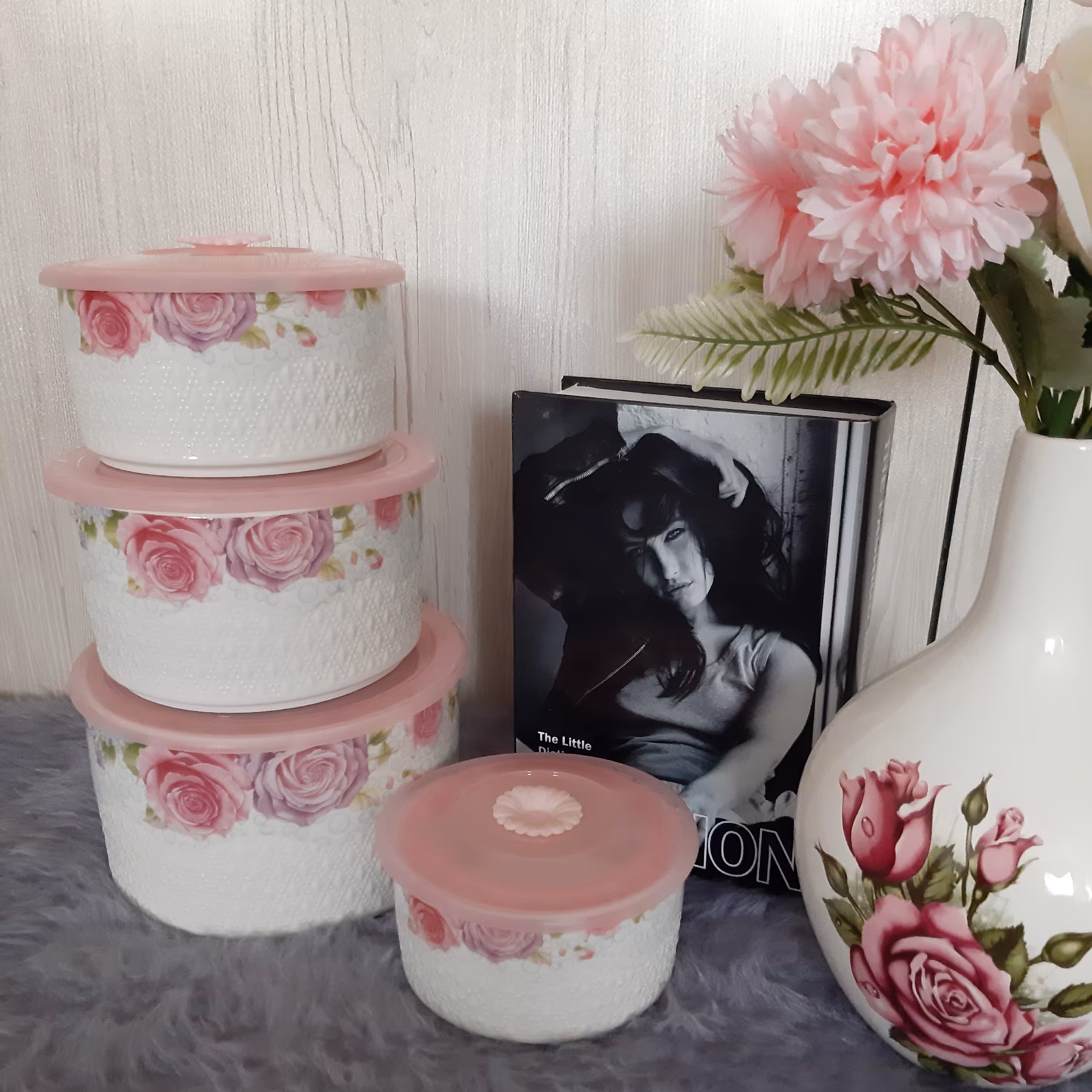 ظروف سرامیکی  طرح برجسته ، گل رز ،4 تکه