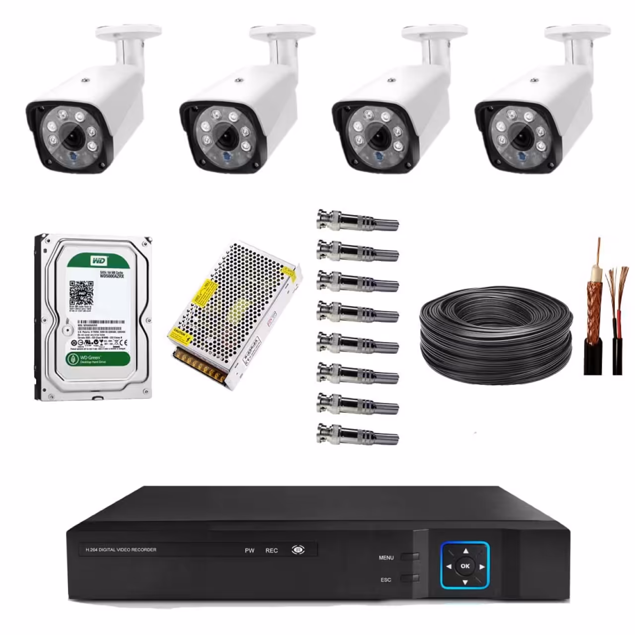 پک کامل آماده نصب 4 دوربین مداربسته 2 مگاپیکسل کد 006