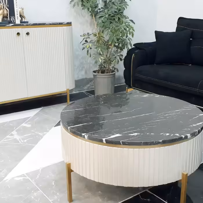 کنسول و آینه ام دی اف رنگ شده رویه سنگ طبیعی 