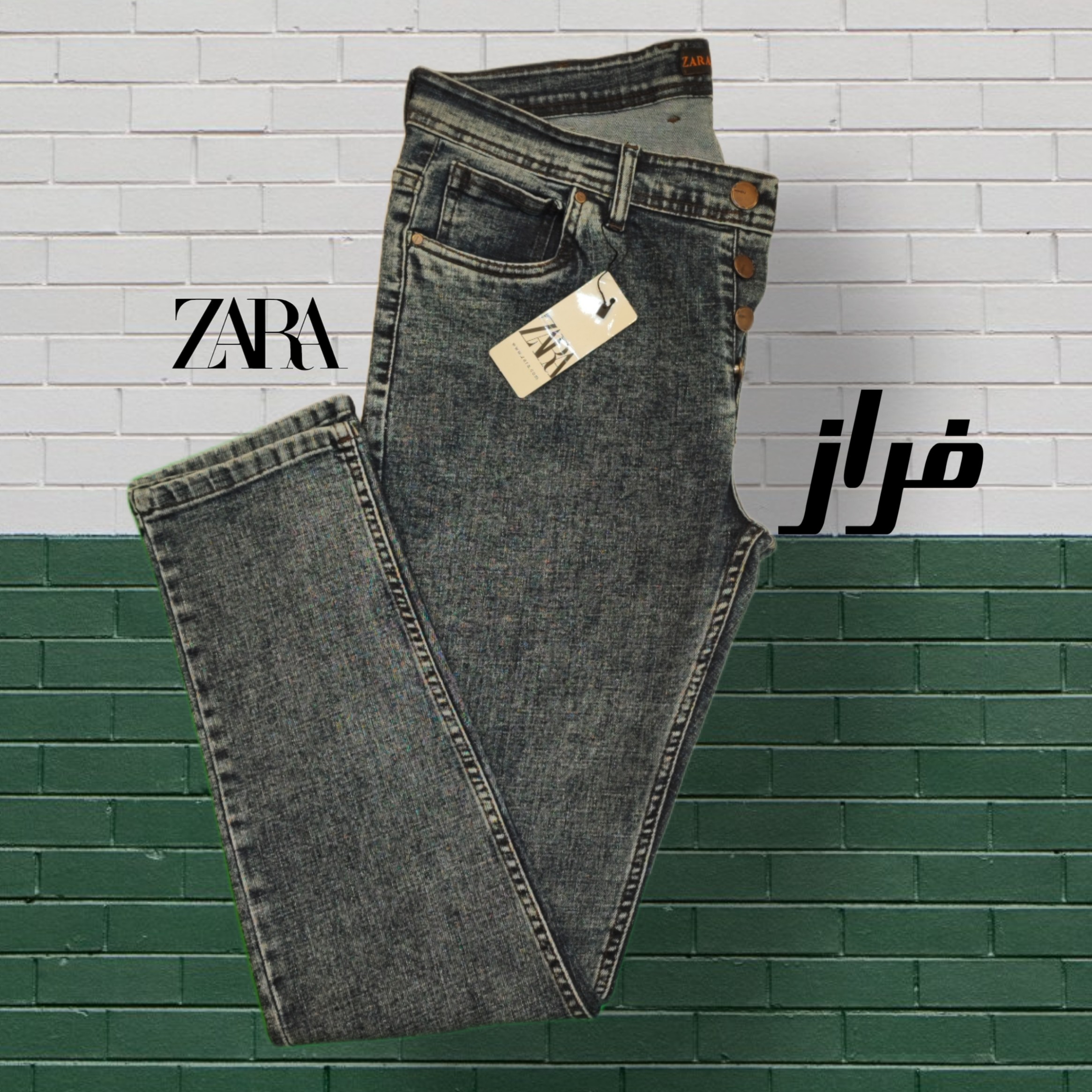 شلوار جین مردانه زارا رنگ آبی سنگ شور سایزبندی از 30 تا 40 با دوخت صنعتی