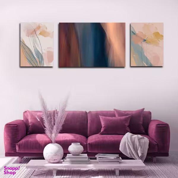 تابلو شاسی بکلیت طرح نقاشی مدرن آبرنگی مدل SH-1736 مجموعه 3 عددی