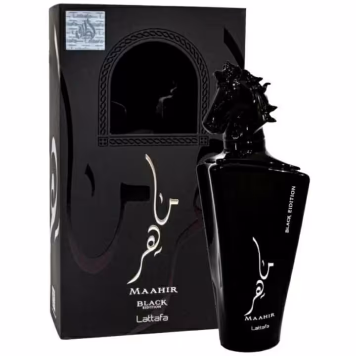 ادکلن ماهر  بلک ادیشن چوبی خنک و تلخ و کمی شیرین 100میل برند لطافه عطر خاص*