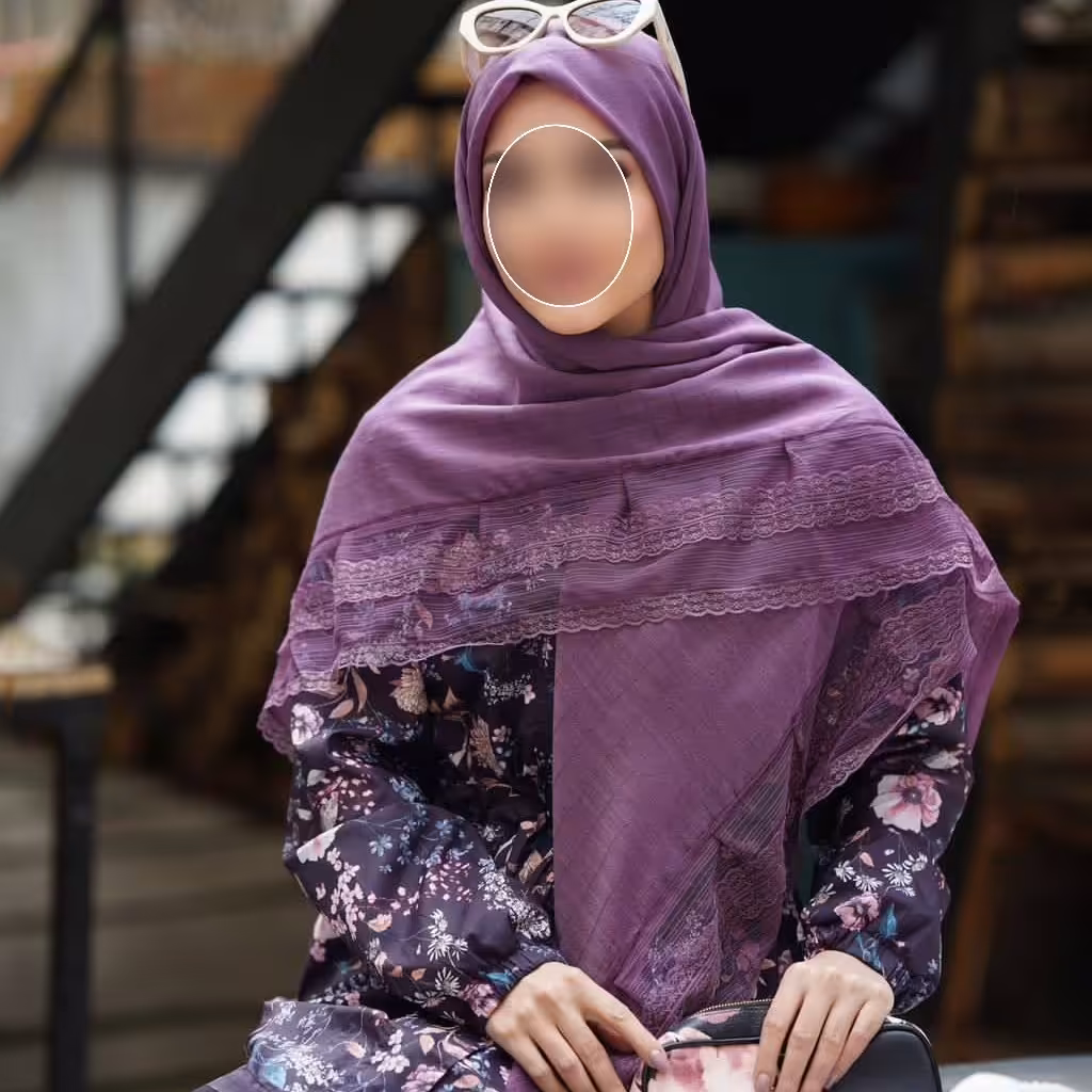 روسری نخی و خنک دور گیپور بنفش رنگ