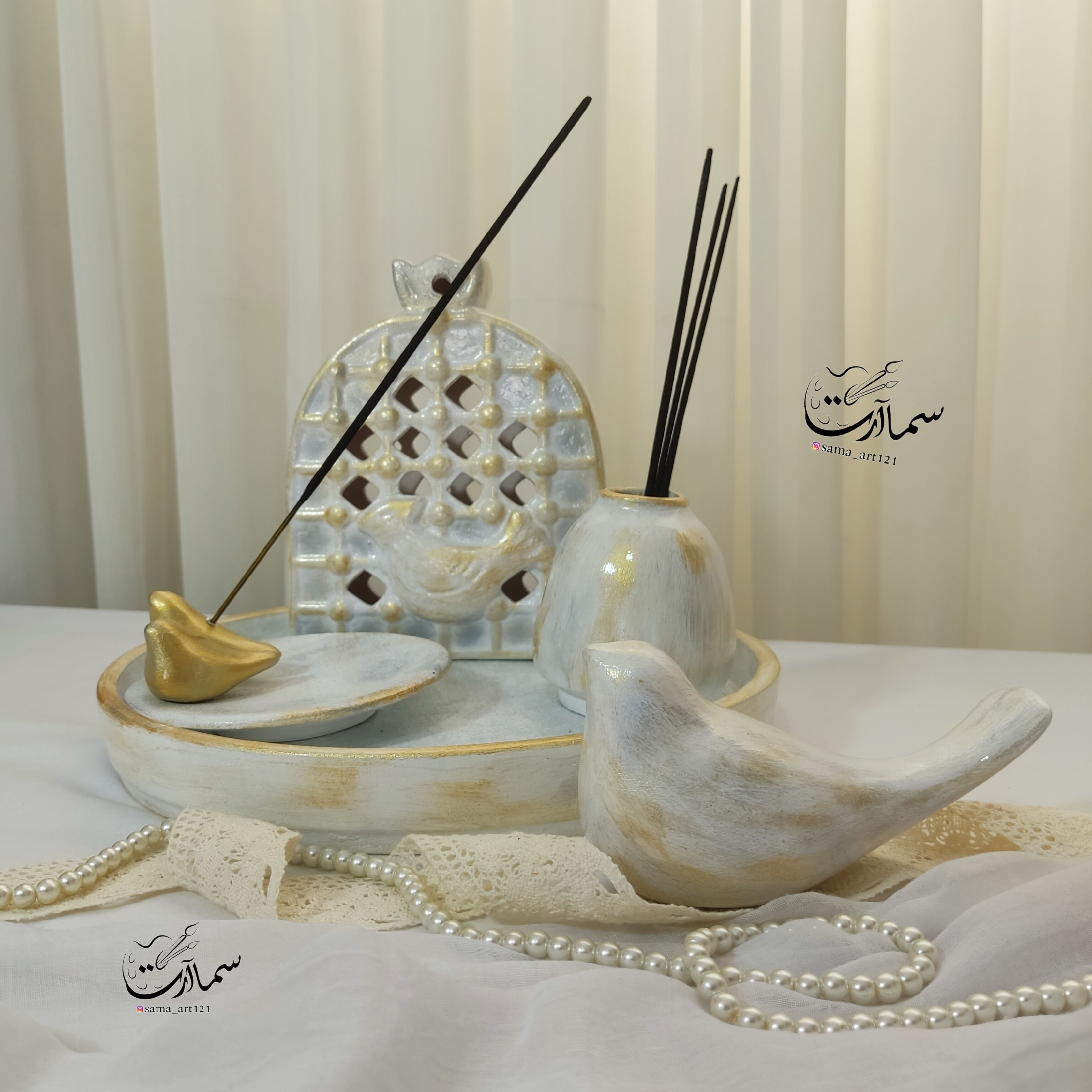 ست رومیزی گلدان ومرغ آمین