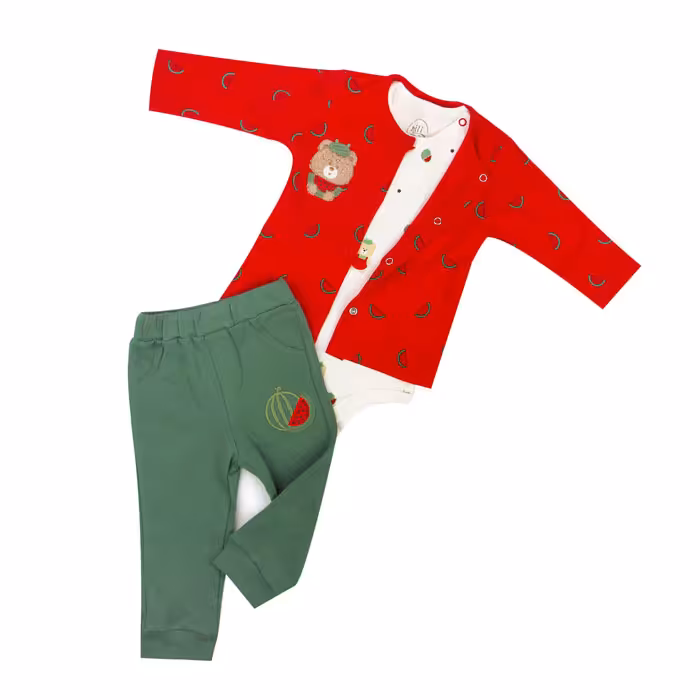 ست سه تیکه یلدایی طرح خرس 4077