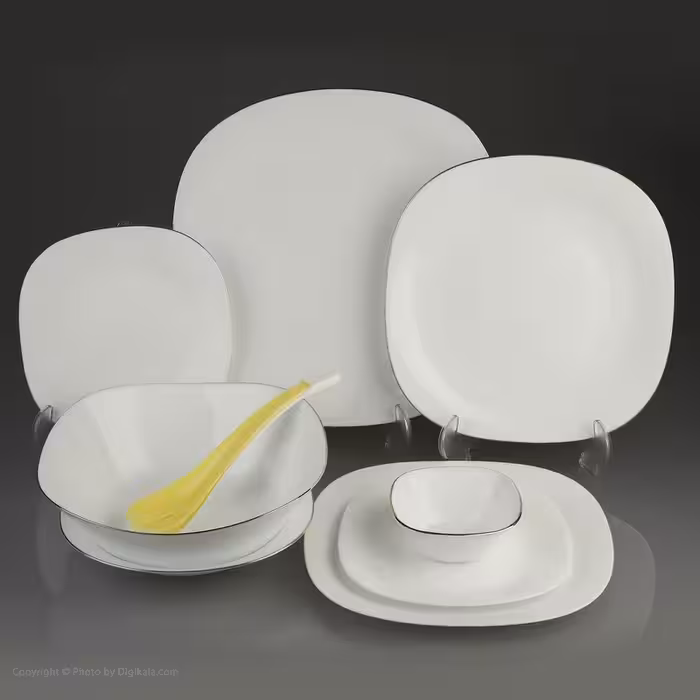 سرویس غذا خوری 26 پارچه دینو مدل ساده چهارگوش لب طلایی