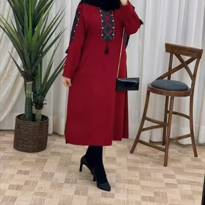 پیراهن مهمانی زنانه مخمل کبریتی و سوزن دوزی یلدایی انار