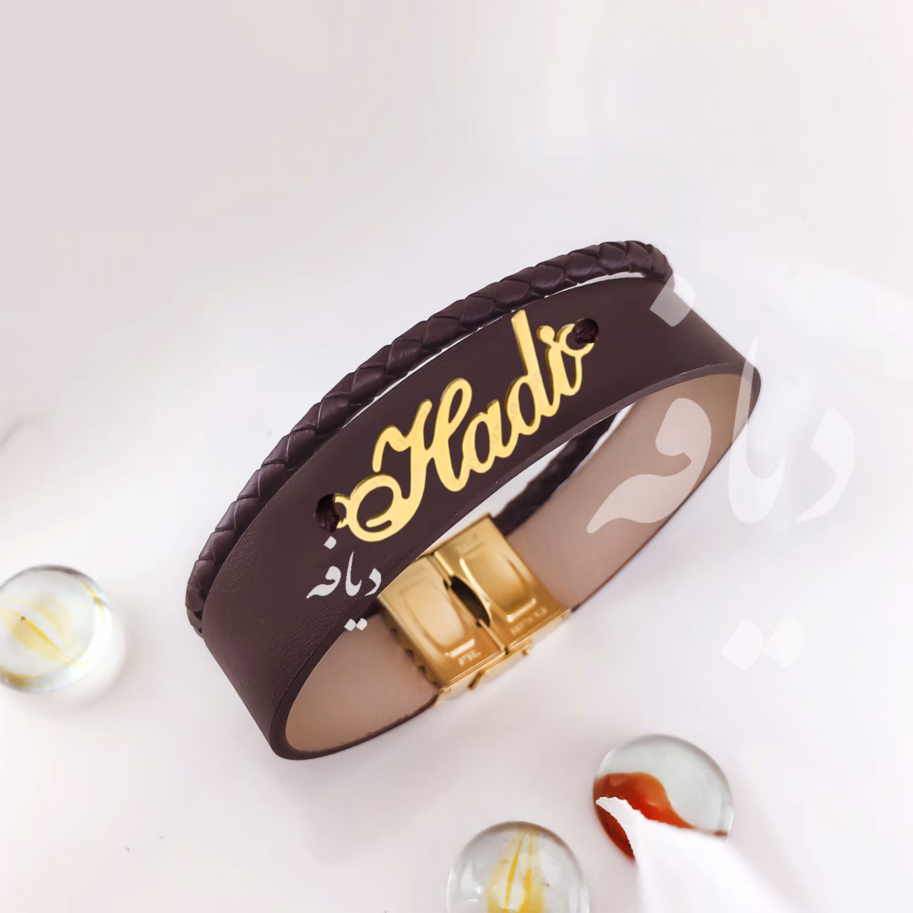 دستبندچرم  پلاک استیل اسم هادی Hadi چرم طبیعی پلاک استیل رنگ ثابت