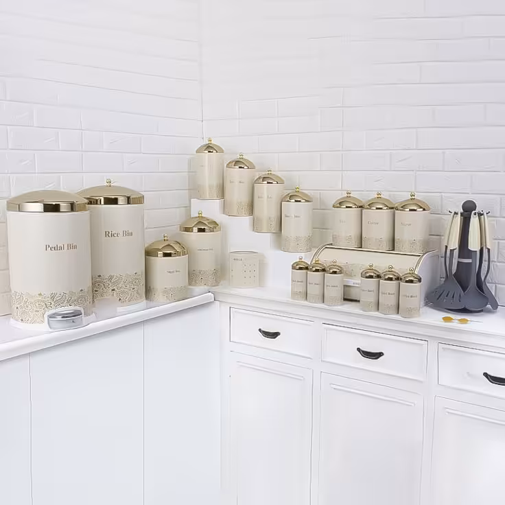 سرویس آشپزخانه 26 پارچه ریور مدل Paradise کرم درب طلا