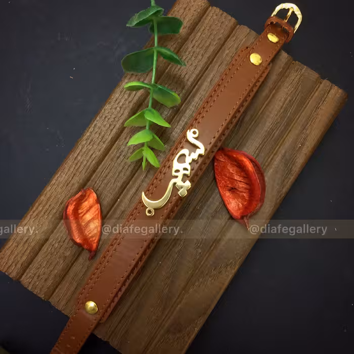 دستبند چرم سپهر چرم دوبل طبیعی پلاک اسم استیل رنگ ثابت