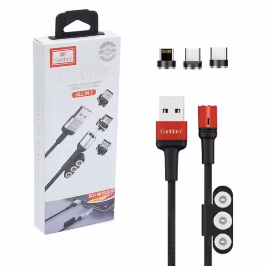 کابل شارژ مگنتی 3 کاره اندروید و آیفون و تایپ سی ارلدام (EARLDOM) طول 1 متر مدل EC-IMC022

