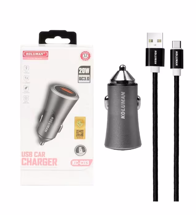 شارژر فندکی کلومن مدل KC-C03 توان 20 وات همراه با کابل Type C