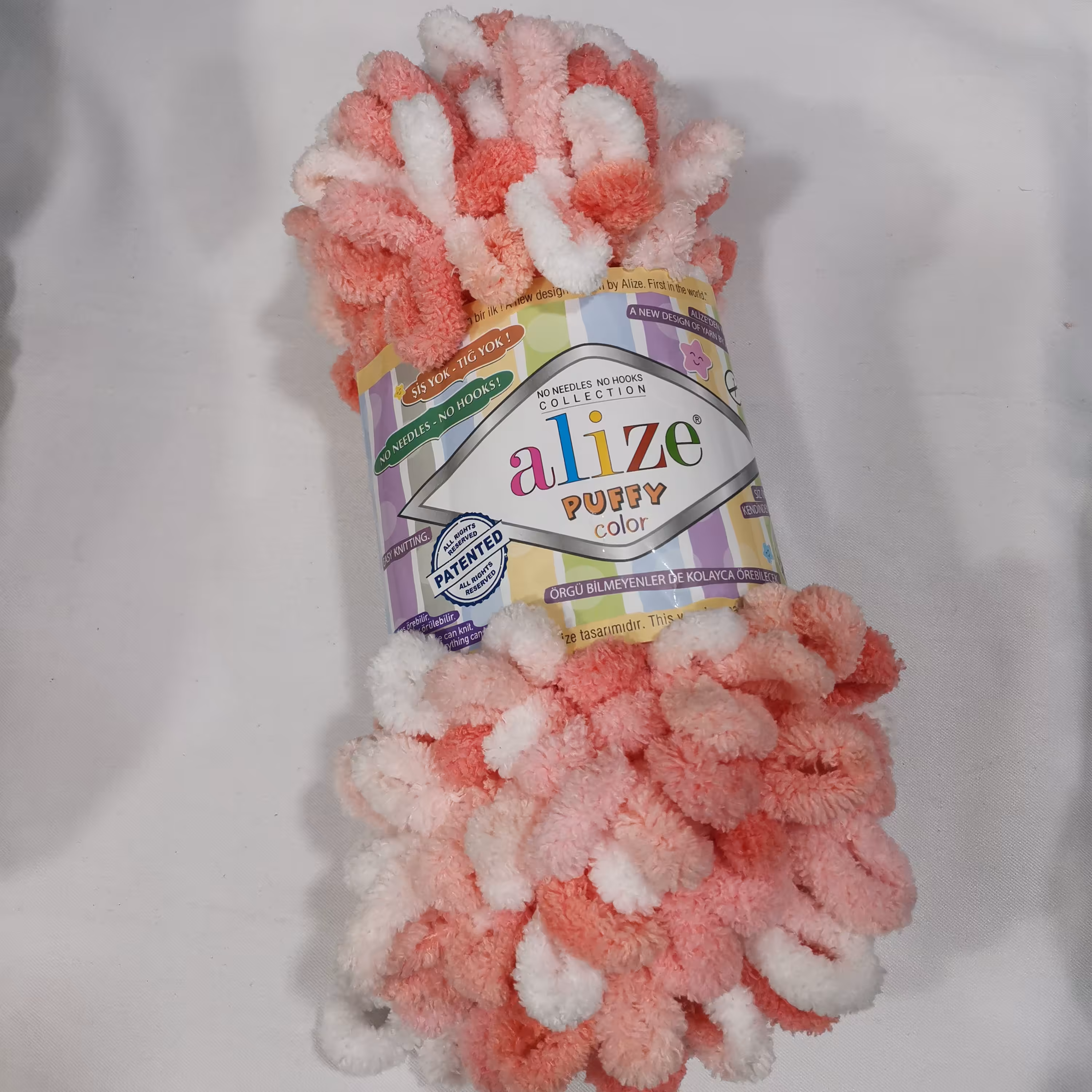 کاموا الیز پافی درشت گلبهی سفید 5922