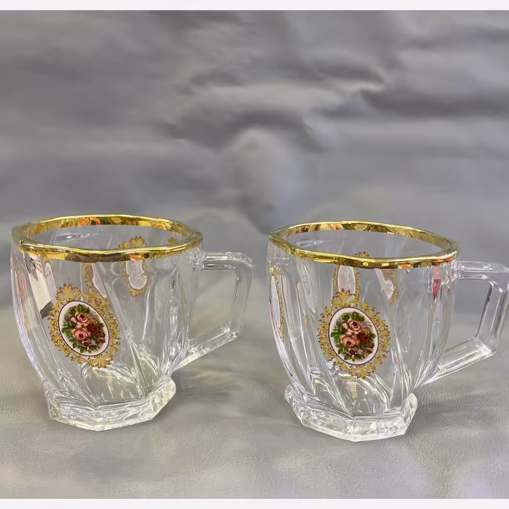 فنجان اسکوئر لب طلا گلدار  مارک بیلینک مکس 