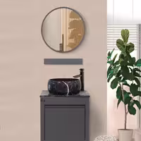 روشویی کابینتی لیزا طوسی مات سایز 60 با سنگ مشکی طبیعی نجف آباد همراه آینه