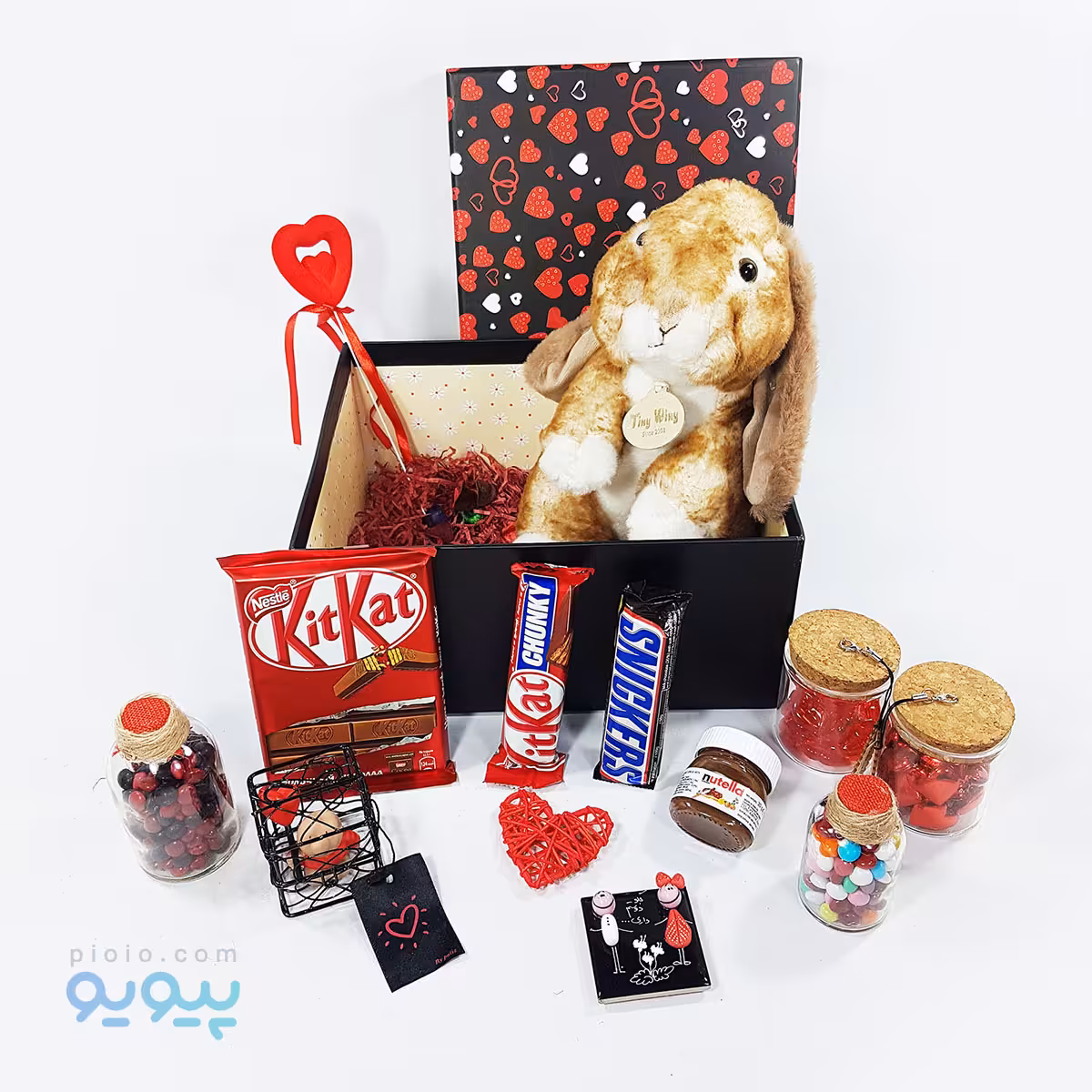 پک کادویی ولنتاین با عروسک خرگوش پنبه ای طبیعی ایستاده 25 سانتی متری