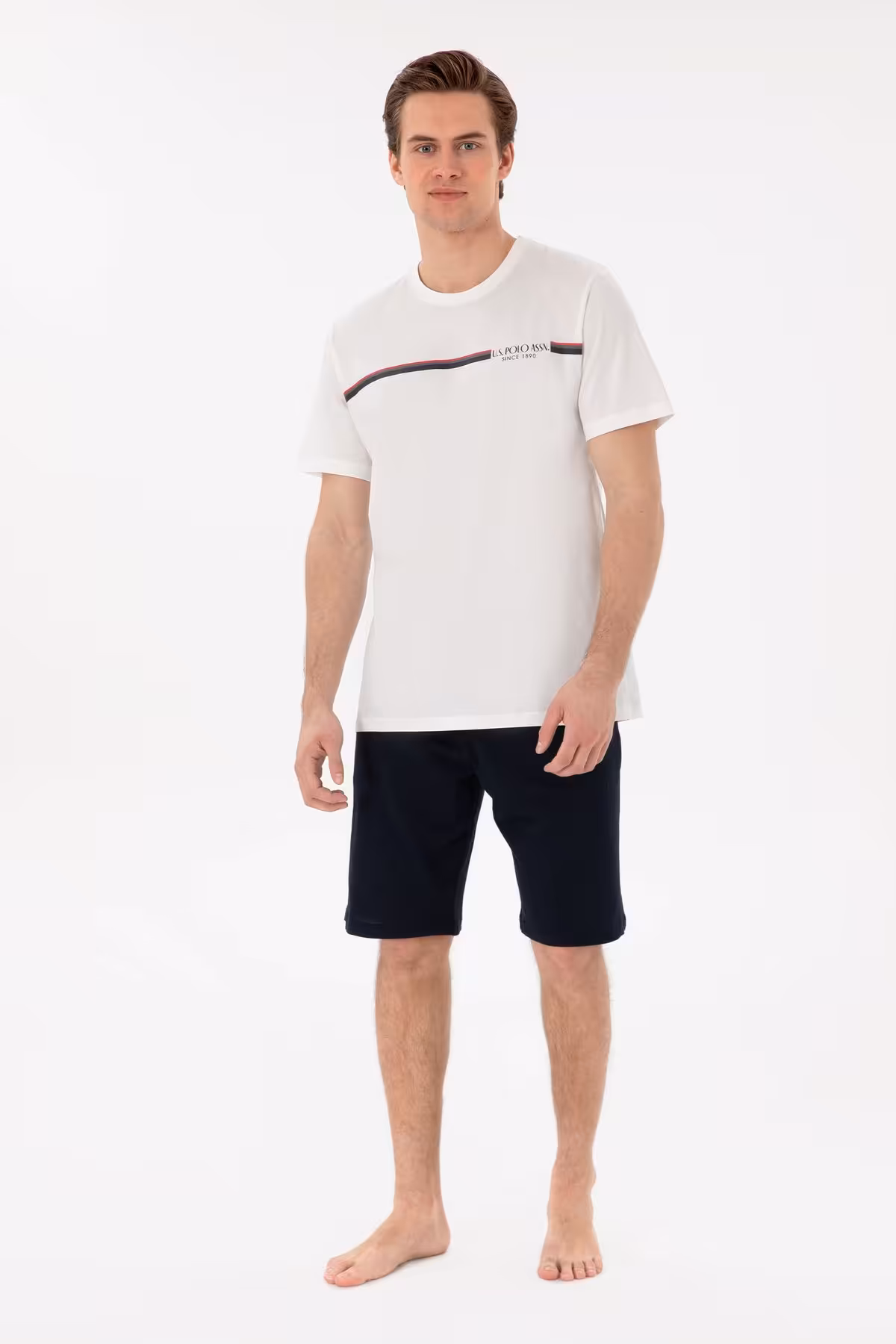 ست پیژامه سفید مردانه لباس خواب اورجینال U.S. Polo Assn.