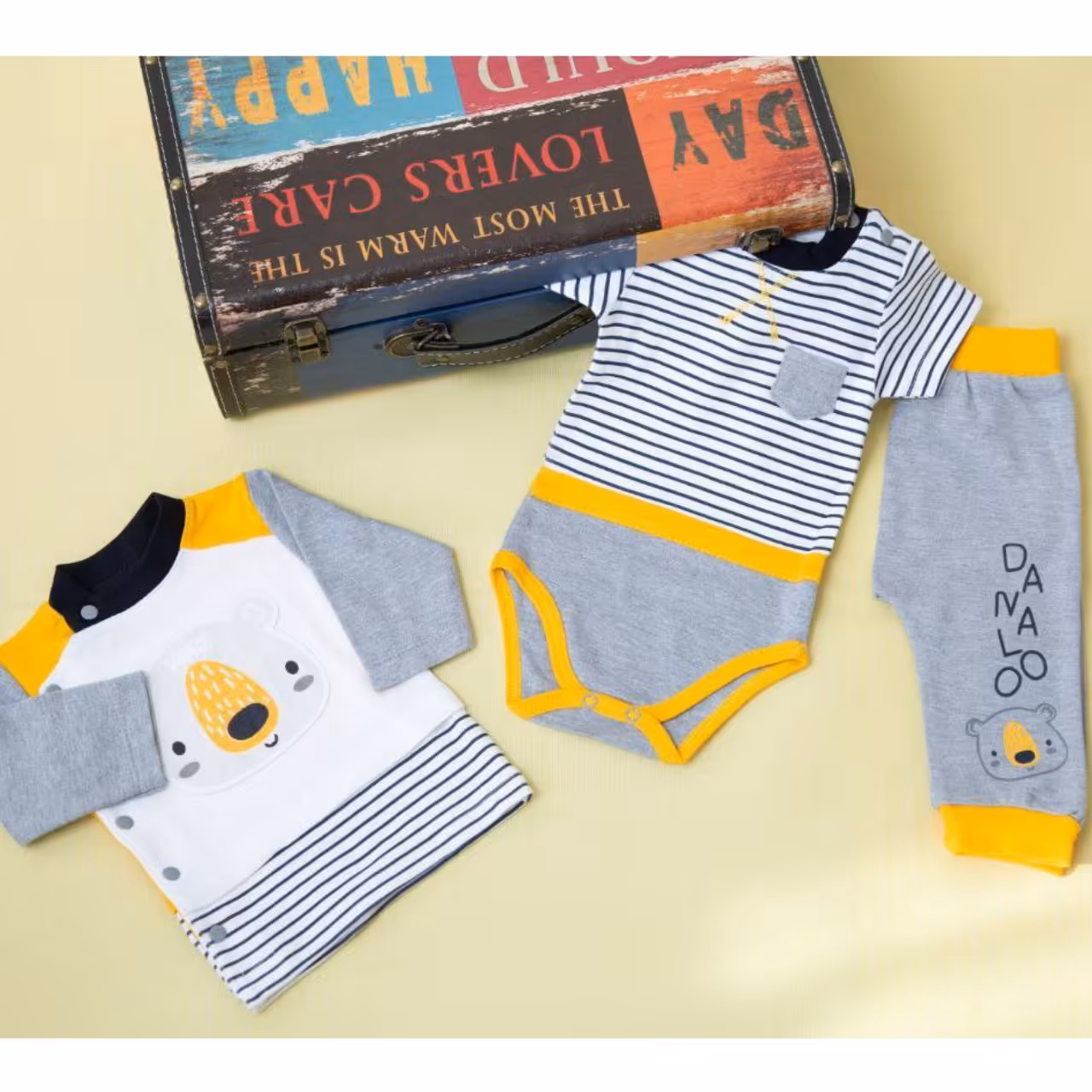 سه تیکه دانالو طرح خرس سایز نوزادی تا 12 ماه