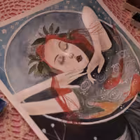 نقاشی آبرنگی برکه و دختر