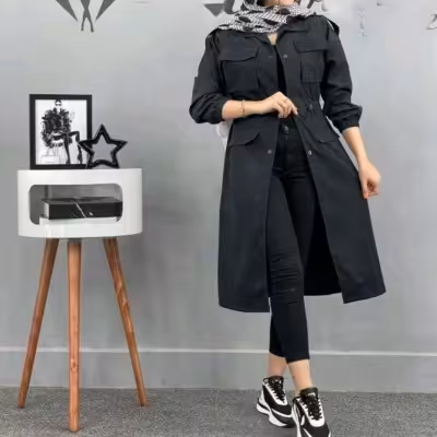 مانتو اسپرت زنانه میکرو پاییزه کمرگت جیب پاکتی