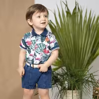 ست تیشرت و شلوارک جین اسپورت بچگانه اسپورت طرح هاوایی