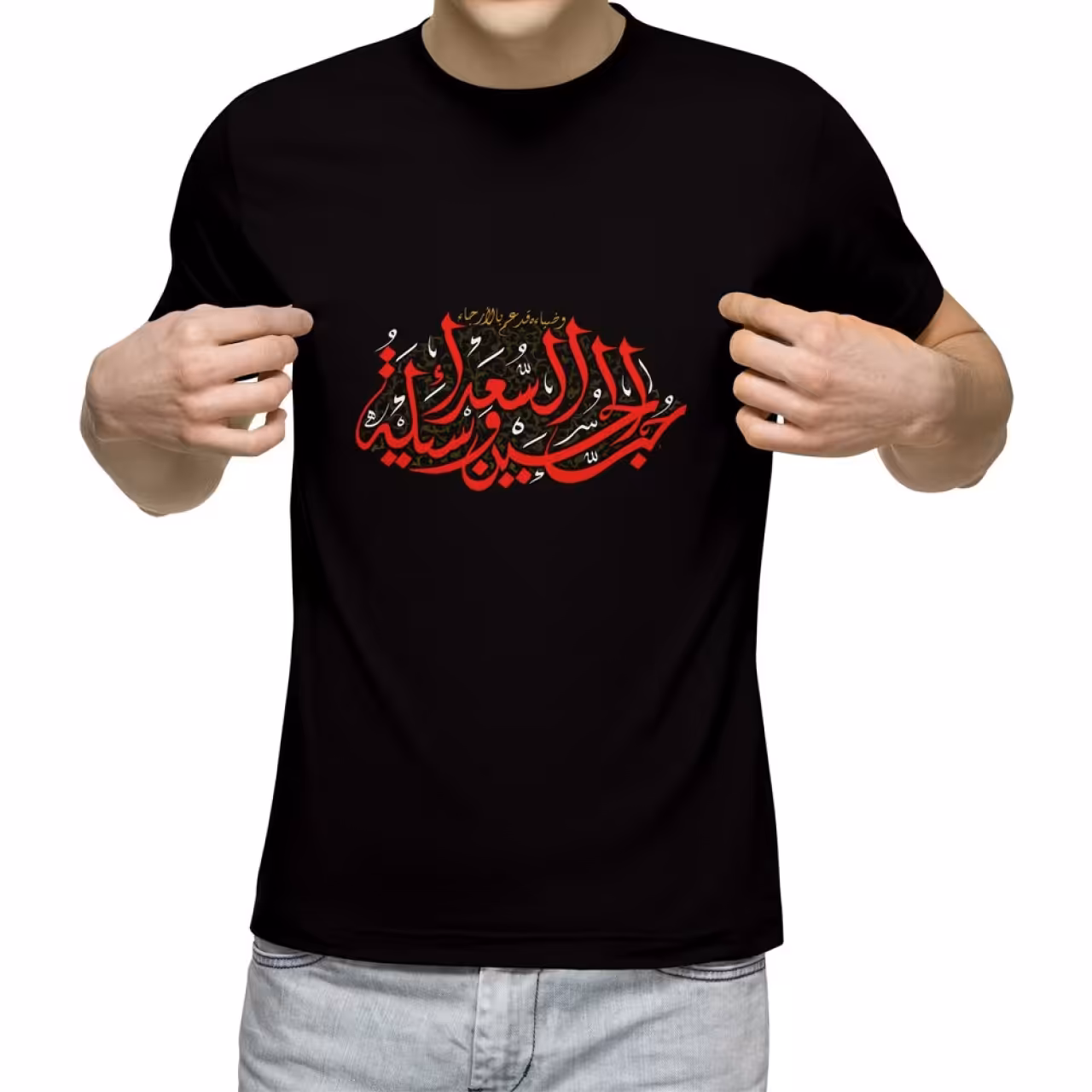 تیشرت آستین کوتاه مردانه یقه گرد مشکی طرح محرم کد DC-04
