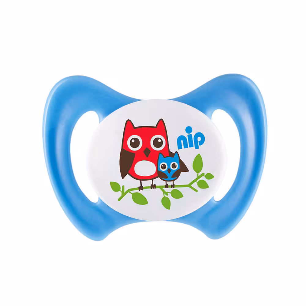 پستانک 0  نیپ Nip مدل Miss Denti رنگ آبی طرح گنجشک سایز 1