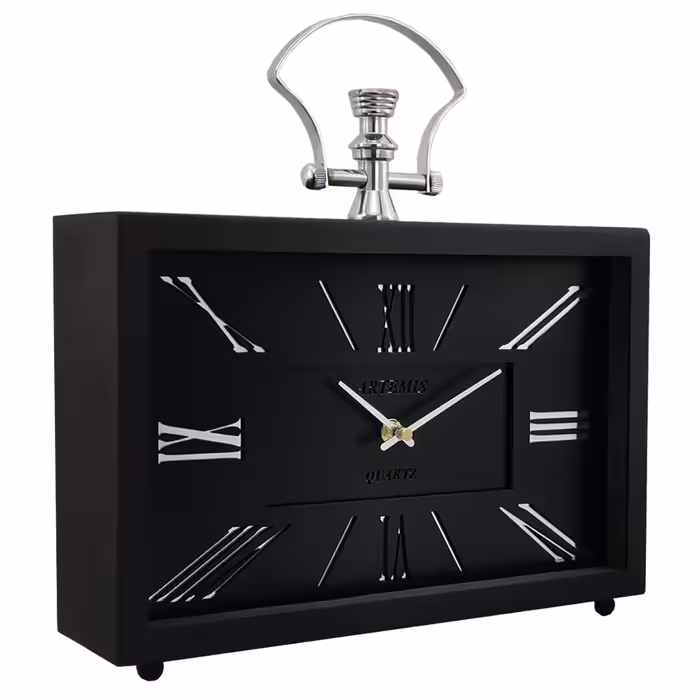 ساعت رومیزی آرتمیس مدل 2032 بلک (زه مشکی و صفحه مشکی) و اعداد سیلور(نقره ای)