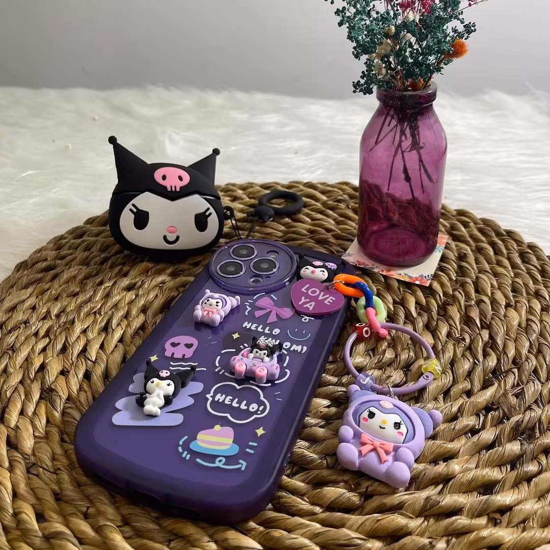 قاب عروسک برجسته kuromi همراه آویز مناسب برای گوشی آیفون 13 پرومکس