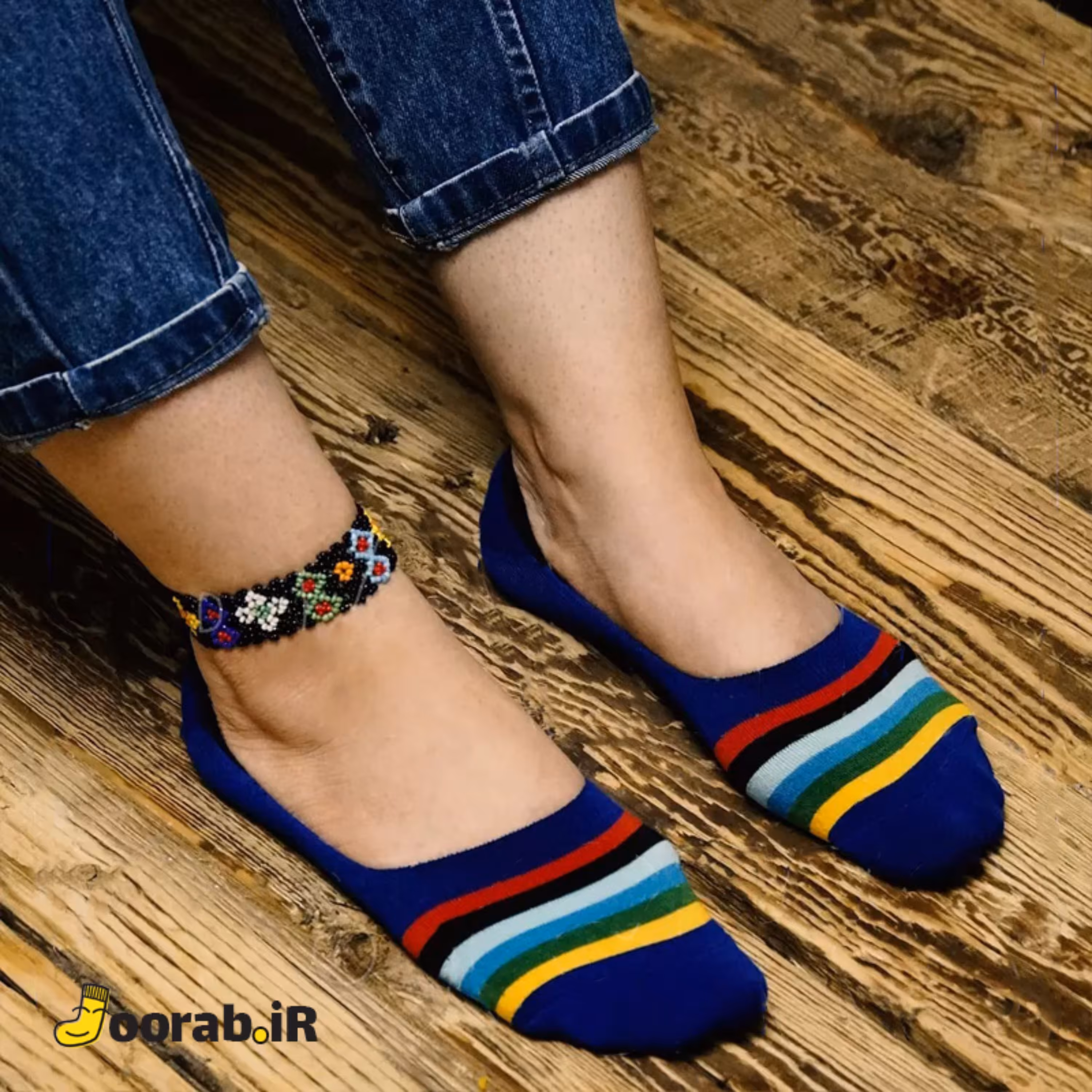 جوراب کالج طرح رنگین کمان آبی