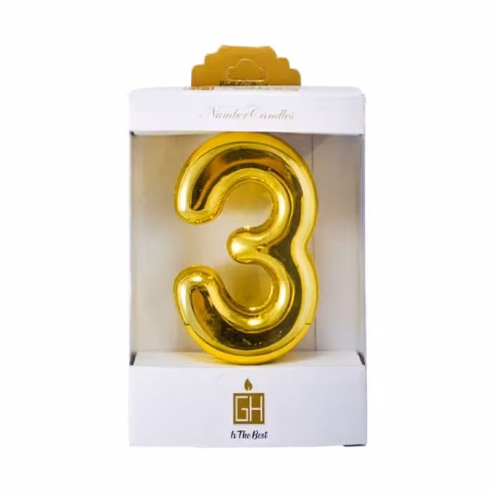 شمع کروم طلایی عدد سه (3)( شمع کروم.شمع عدد سه .شمع 3 .شمع رو کیکی.شمع تولد.شمع ساده
