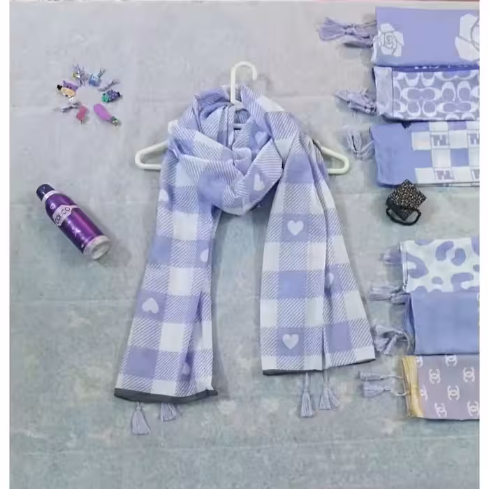 شال نخی فانتزی بنفش منگوله دار