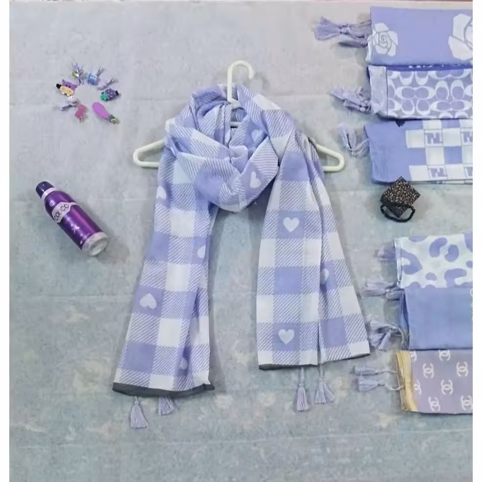 شال نخی فانتزی بنفش منگوله دار