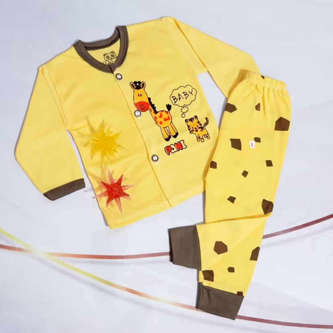 بلوز جلو دکمه و شلوار زرافه نوزادی سایز 0 و 1 و 2 و 3 جنس نخی 