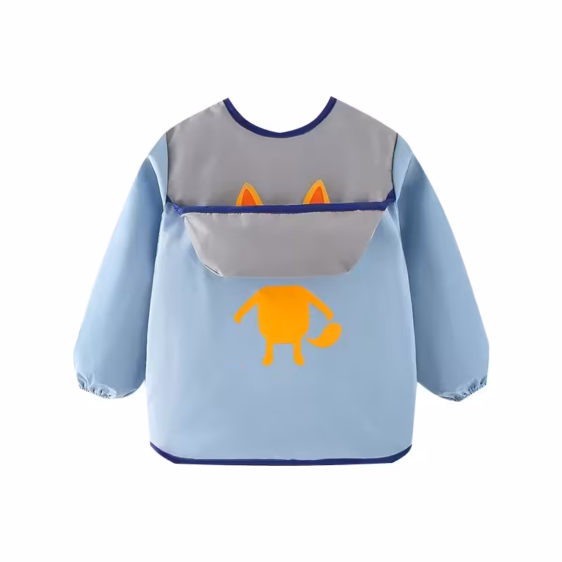 پیشبند  کودک آستین دار   کاسه دار گربه  آبی 