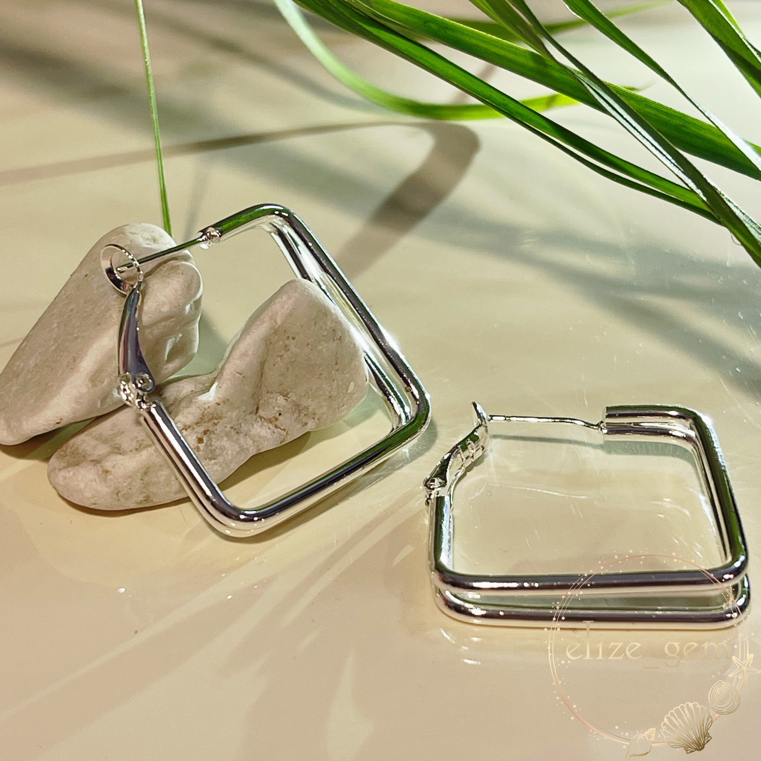 گوشواره مربعی آبکاری نقره