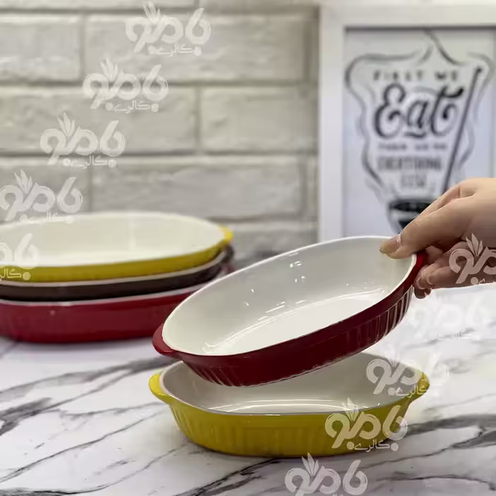 تابه بیضی سرامیکی رنگی کوچک