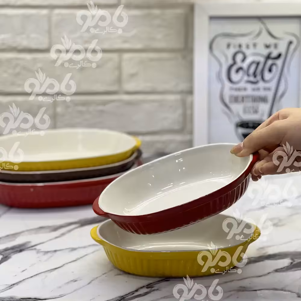 تابه بیضی سرامیکی رنگی کوچک