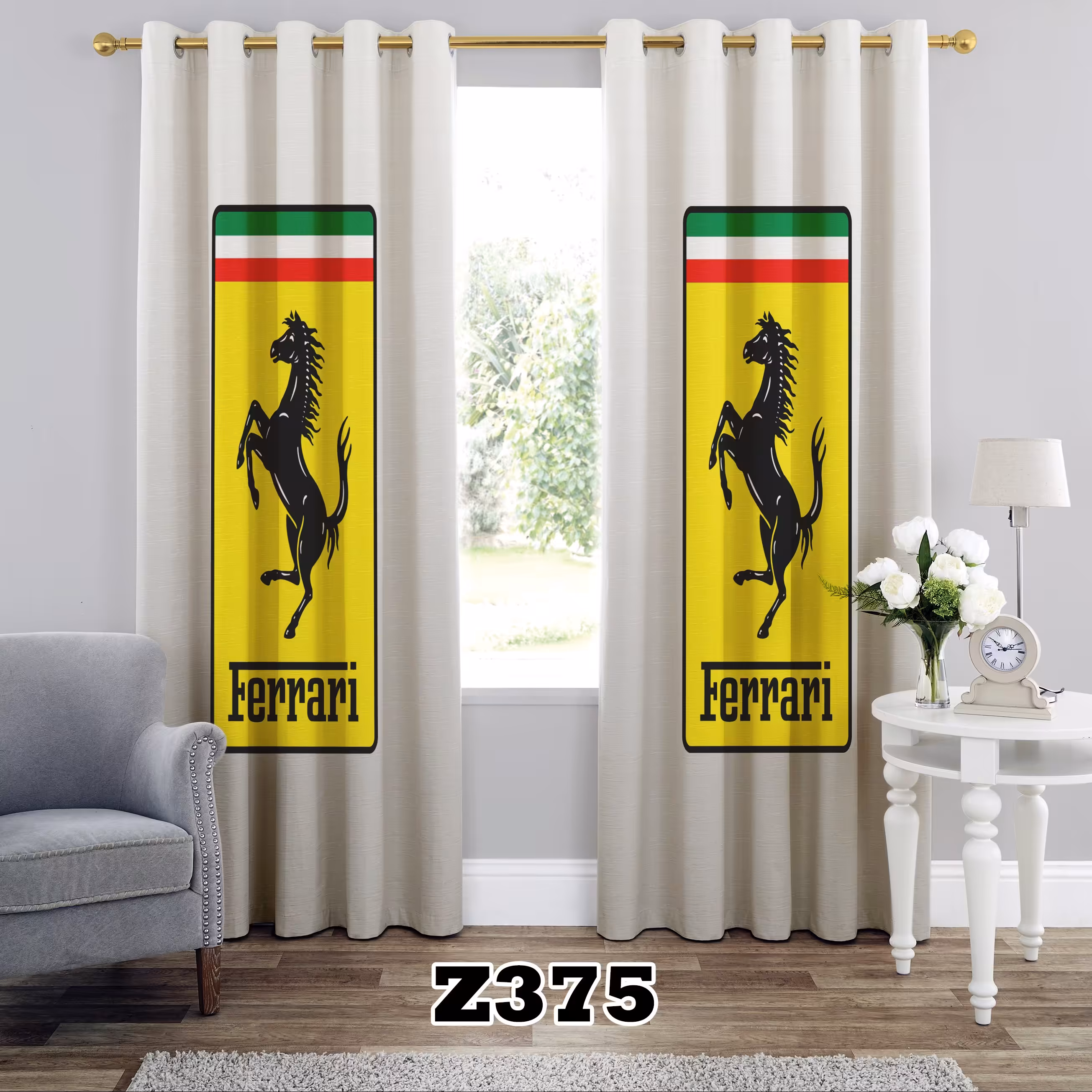 پرده چاپی طرح فراری(FERRARI) کد Z375 تک قواره ارتفاع 300 عرض 140 سانت