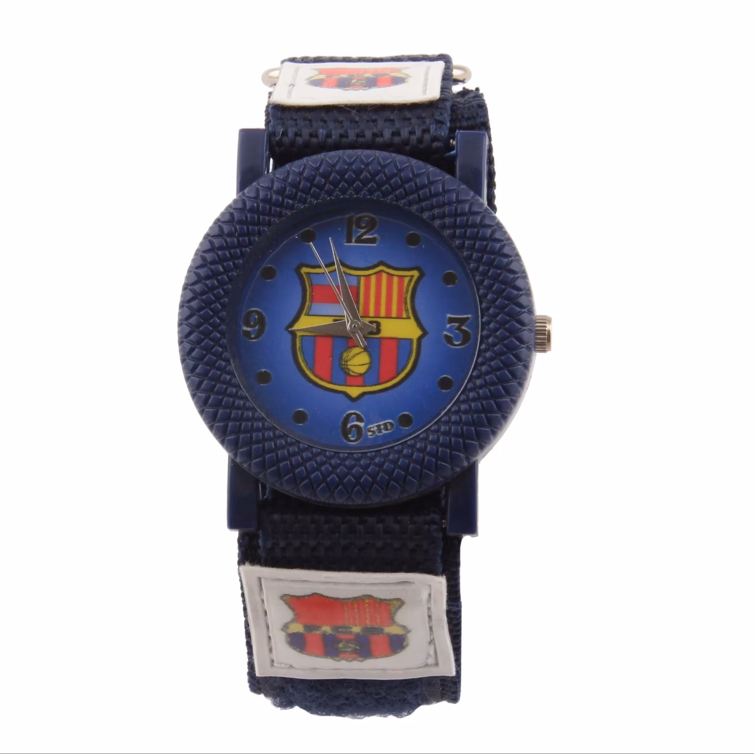 ساعت مچی عقربه ای پسرانه مدل ورزشی بند کتان چسبی طرح بارسلونا کد WHK100