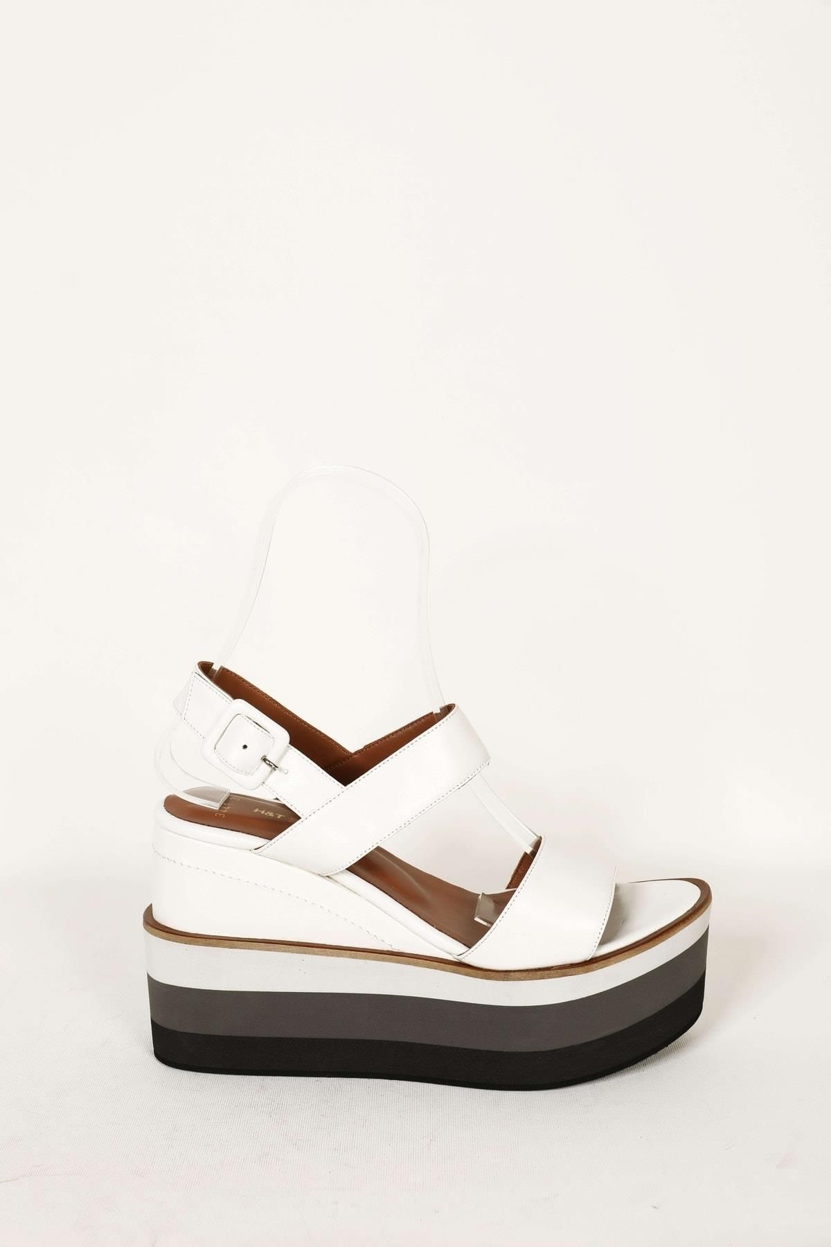 صندل سفید زنانه های چرمی واقعی با پاشنه پر Elisse Shoes