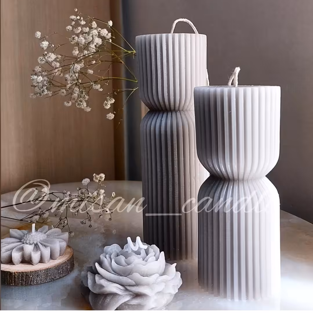 شمع استوانه دو تیکه پرطرفدار بلند و کوتاه و گل الاله و گل مارگریت (باهم)