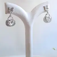 گوشواره جواهر آویزدار نقره ای برند SM 