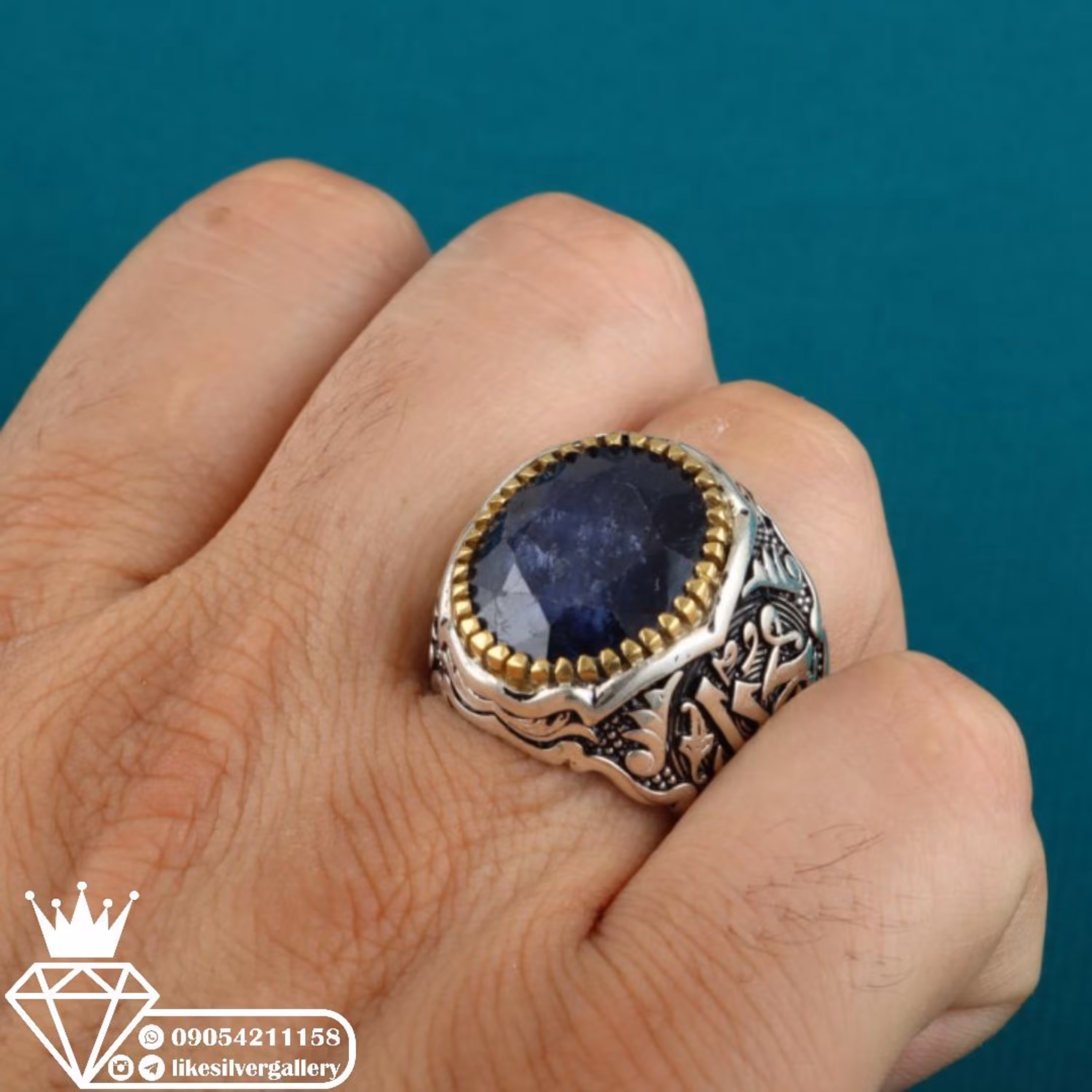 انگشتر یاقوت کبود آفریقایی دستساز وزن 21.7 گرم